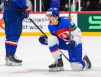 Martin Chromiak oslavuje gól v zápase Slovensko - Francúzsko na MS 2025 v hokeji.
