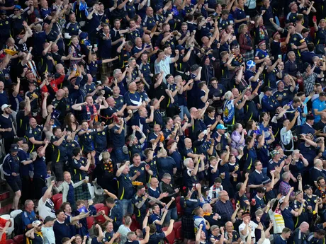 Fanúšikovia Škótska na zápase Nemecko - Škótsko na EURO 2024.