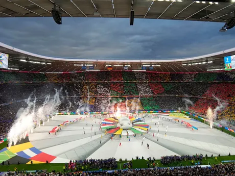 Fotka z otváracieho ceremoniálu pred zápasom Nemecko - Škótsko na EURO 2024.