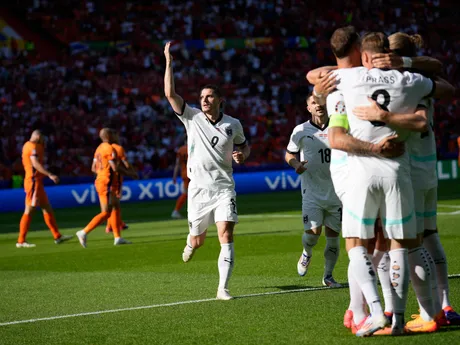 Futbalisti Rakúska počas zápasu Holandsko - Rakúsko na EURO 2024.