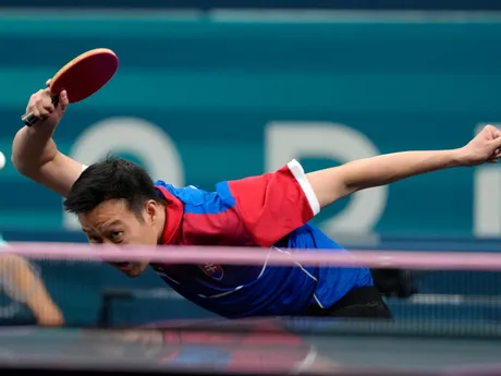Wang Jang počas 1. kola stolného tenisu na OH v Paríži 2024