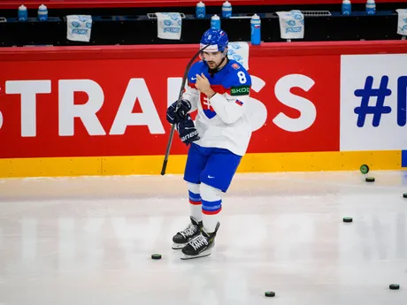 Maxim Čajkovič pred zápasom Slovensko - Francúzsko na MS v hokeji 2025. 