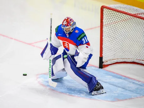 Samuel Hlavaj pred zápasom Slovensko - Lotyšsko v skupine A na MS v hokeji 2025.