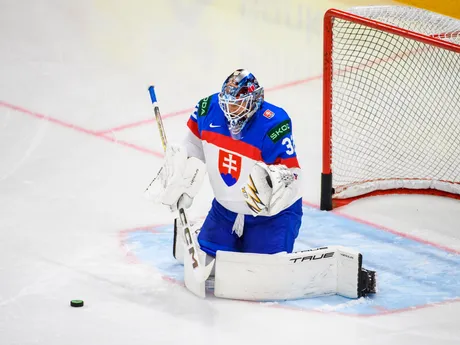 Adam Húska pred zápasom Slovensko - Lotyšsko v skupine A na MS v hokeji 2025.